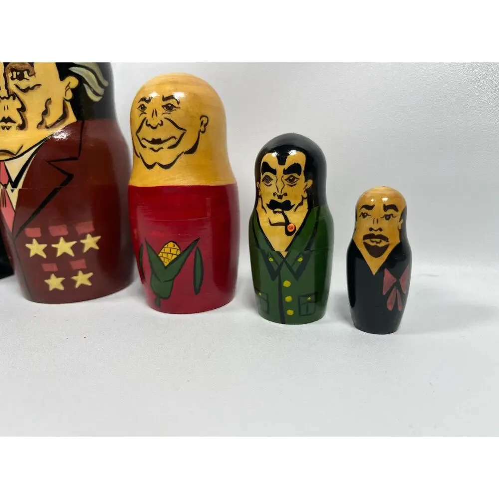 RUSSIAN NESTING DOLLS Wooden Hand Paint Gorbachev Matryoshka Yeltsin USSR Soviet